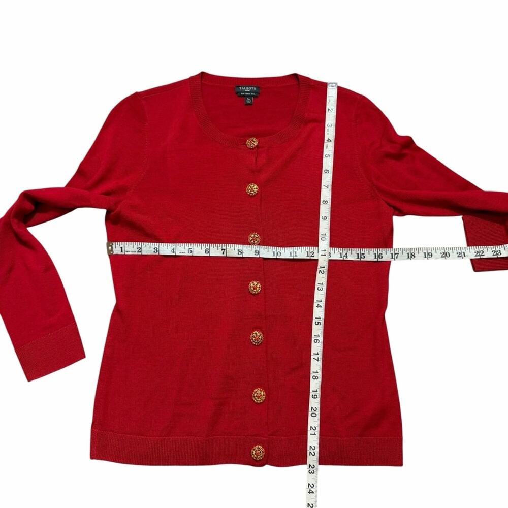 Talbots Red Merino Wool Cardigan with Decorative Buttons Small Petite - Picture 6 of 9